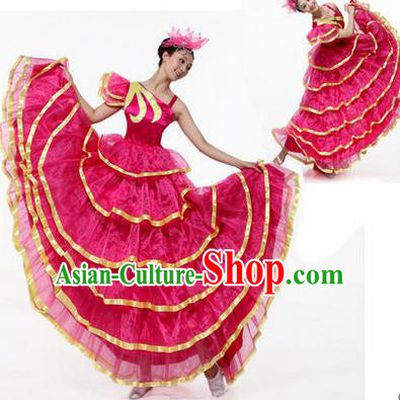 Traditional Chinese Modern Dancing Costume, Women Opening Classic Chorus Singing Group Dance Costume, Modern Dance Big Swing Pink Dress for Women
