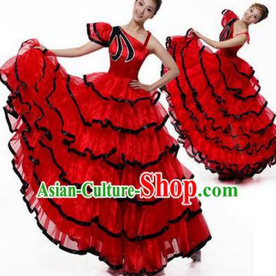 Traditional Chinese Modern Dancing Costume, Women Opening Classic Chorus Singing Group Dance Costume, Modern Dance Big Swing Red Dress for Women