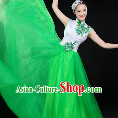 Traditional Chinese Modern Dancing Costume, Women Opening Classic Chorus Singing Group Dance Costume, Modern Dance Big Swing Mandarin Collar Dress for Women