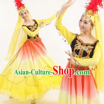 Traditional Chinese Uyghur nationality Dancing Costume, Folk Dance Ethnic Paillette Costume, Chinese Minority Nationality Uigurian Dance Costume for Women