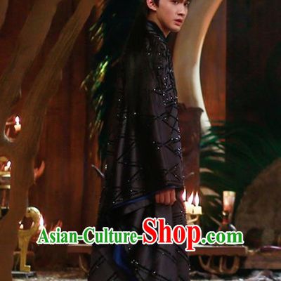 Traditional Ancient Chinese Nobility Childe Costume, Elegant Hanfu Male Lordling Dress, Cosplay Inferno Emperor Clothing, China Imperial Crown Prince Black Clothing for Men