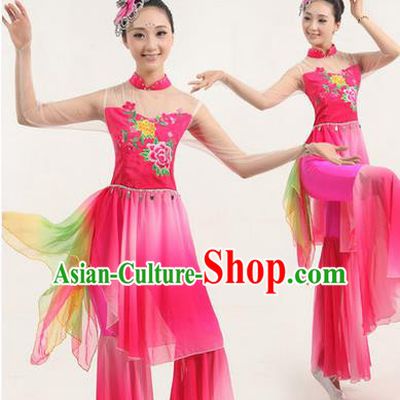 Traditional Chinese Yangge Fan Dancing Costume, Classic Dance Folk Dance Yangko Costume Drum Dance Pink Clothing for Women