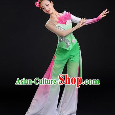 Traditional Chinese Yangge Fan Dancing Costume, Folk Dance Yangko Paillette Uniforms, Classic Lotus Dance Dress Drum Dance Clothing for Women
