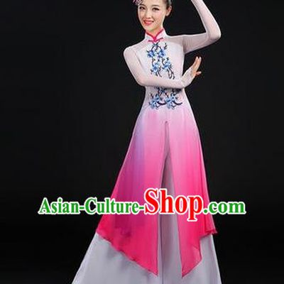 Traditional Chinese Yangge Fan Dancing Costume, Folk Dance Yangko Embroider Plum Blossom Uniforms, Classic Dance Dress Drum Dance Clothing for Women