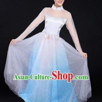 Traditional Modern Dancing Costume, Women Opening Classic Chorus Singing Group Dance Bubble Uniforms, Modern Dance Long Paillette Dress for Women