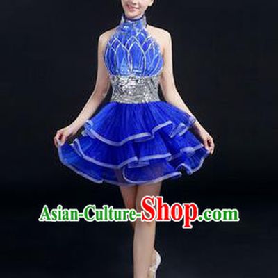 Traditional Modern Dancing Costume, Women Opening Classic Chorus Singing Group Dance Bubble Uniforms, Modern Dance Short Paillette Dress for Women