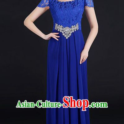 Traditional Modern Dancing Compere Costume, Women Opening Classic Chorus Singing Group Dance Uniforms, Modern Dance Lace Long Royalblue Dress for Women