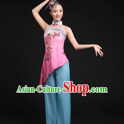 Traditional Chinese Yangge Fan Dancing Costume, Folk Dance Yangko Stand Collar Uniforms, Classic Dance Dress Drum Dance Embroidered Clothing for Women