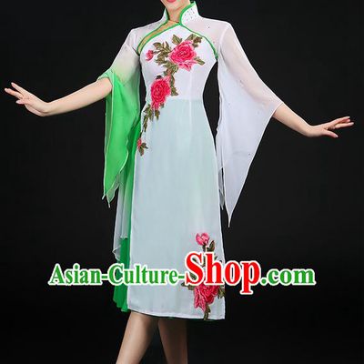 Traditional Chinese Yangge Fan Dancing Costume, Folk Dance Yangko Stand Collar Uniforms, Classic Dance Dress Drum Dance Peony Clothing for Women