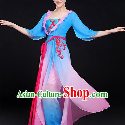 Traditional Chinese Yangge Fan Dancing Costume, Folk Dance Yangko Uniforms, Classic Dance Elegant Dress Drum Umbrella Dance Painting Lotus Clothing for Women