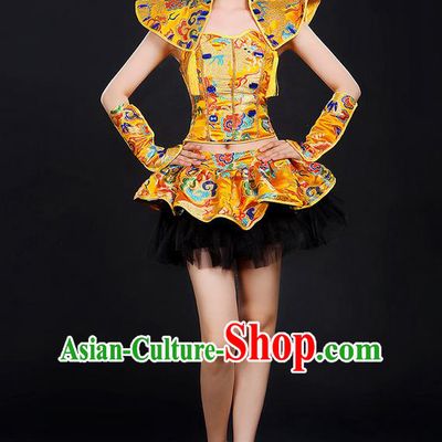 Traditional Chinese Modern Dancing Compere Costume, Women Opening Classic Chorus Singing Group Dance Dragon Uniforms, Modern Dance Classic Dance Bubble Cheongsam Dress for Women