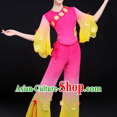 Traditional Chinese Yangge Fan Dancing Costume, Folk Dance Yangko Uniforms, Classic Dance Elegant Jasmine Flower Dress Drum Dance Clothing for Women