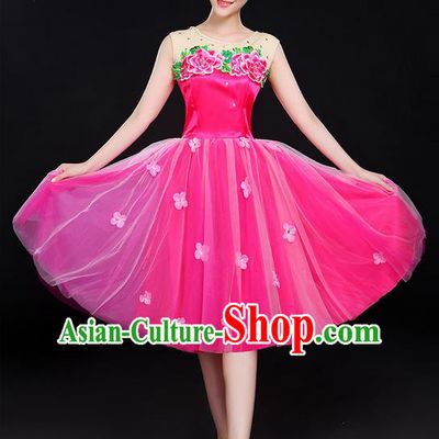 Traditional Chinese Modern Dancing Compere Costume, Women Opening Classic Chorus Singing Group Dance Uniforms, Modern Dance Classic Dance Bubble Dress for Women