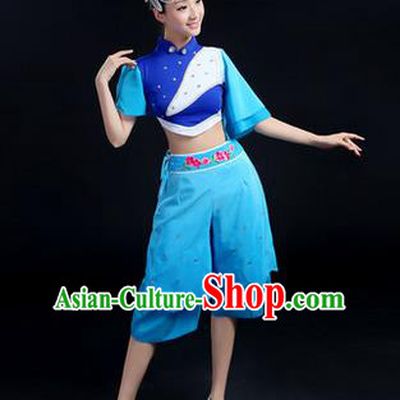 Traditional Chinese Yangge Fan Dancing Costume, Folk Dance Yangko Uniforms, Classic Dance Elegant Dress Drum Dance Clothing for Women