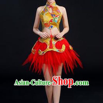 Traditional Chinese Yangge Fan Dancing Costume, Folk Dance Yangko Mandarin Collar Uniforms, Classic Dance Elegant Dress Drum Dance Clothing for Women