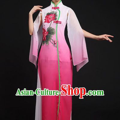 Traditional Chinese Yangge Fan Dancing Costume, Folk Dance Yangko Uniforms, Classic Lotus Dance Elegant Dress Drum Dance Pink Clothing for Women