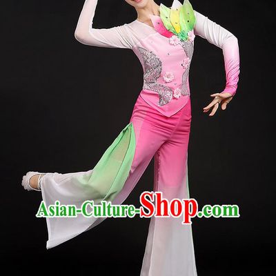 Traditional Chinese Yangge Fan Dancing Costume, Folk Dance Yangko Uniforms, Classic Dance Elegant Paillette Dress Drum Dance Pink Clothing for Women