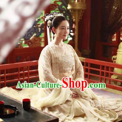 Traditional Ancient Chinese Palace Queen Costume, Elegant Hanfu Fairy Clothing Chinese Teleplay Ten great III of peach blossom Role Han Dynasty Imperial Empress Tailing Embroidered Clothing for Women