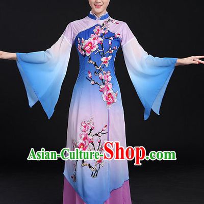 Traditional Chinese Yangge Fan Dancing Costume, Folk Dance Yangko Mandarin Sleeve Paillette Uniforms, Classic Umbrella Dance Elegant Dress Drum Dance Embroidered Plum Blossom Clothing for Women