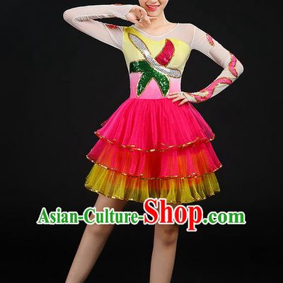 Traditional Chinese Yangge Fan Dancing Costume, Folk Dance Yangko Uniforms, Classic Umbrella Dance Elegant Dress Drum Dance Clothing for Women