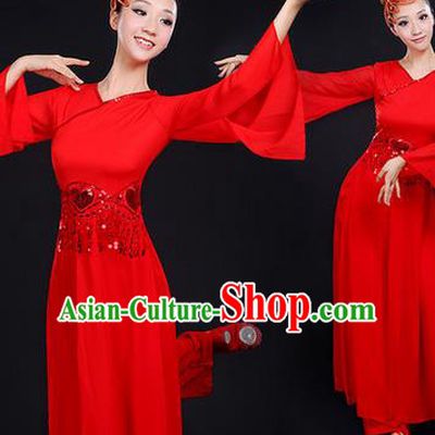 Traditional Chinese Yangge Fan Dancing Costume, Folk Dance Yangko Mandarin Sleeve Paillette Uniforms, Classic Dance Elegant Dress Drum Dance Paillette Red Clothing for Women