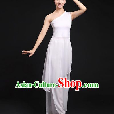 Traditional Chinese Yangge Fan Dancing Costume, Folk Dance Yangko Uniforms, Classic Umbrella Dance Elegant Dress Drum Dance White Clothing for Women