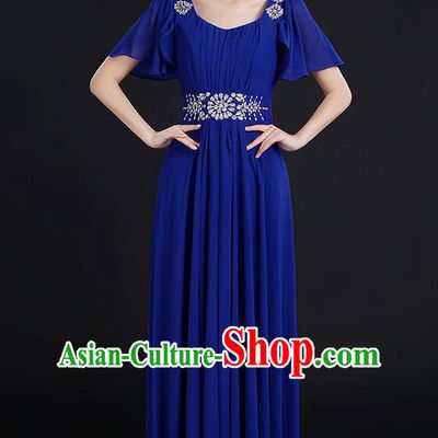 Traditional Chinese Modern Dancing Compere Costume, Women Opening Classic Chorus Singing Group Dance Uniforms, Modern Dance Classic Dance Big Swing Crystal Royalblue Dress for Women