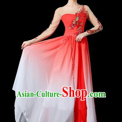 Traditional Chinese Yangge Fan Dancing Costume, Folk Dance Yangko Uniforms, Classic Umbrella Dance Elegant Dress Drum Dance Sequins Phoenix Pink Clothing for Women