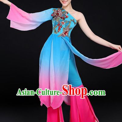 Traditional Chinese Yangge Fan Dancing Costume, Folk Dance Yangko Mandarin Sleeve Uniforms, Classic Lotus Dance Elegant Dress Drum Dance Clothing for Women