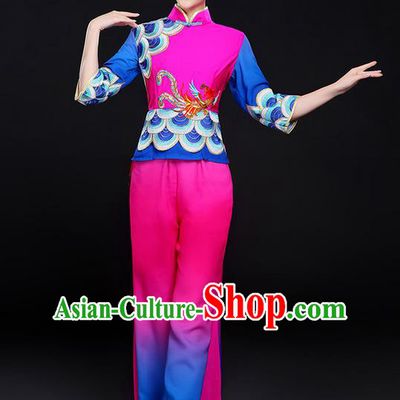 Traditional Chinese Yangge Fan Dancing Costume, Folk Dance Yangko Uniforms, Classic Dance Elegant Dress Drum Dance Clothing for Women