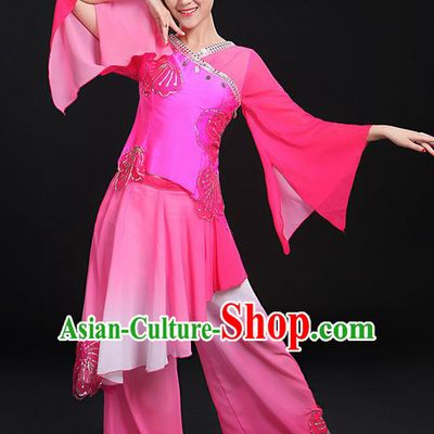 Traditional Chinese Yangge Fan Dancing Costume, Folk Dance Yangko Mandarin Sleeve Uniforms, Classic Dance Elegant Dress Drum Dance Butterfly Clothing for Women