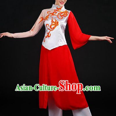 Traditional Chinese Yangge Fan Dancing Costume, Folk Dance Yangko Mandarin Sleeve Uniforms, Classic Dance Elegant Dress Drum Dance Red Clothing for Women