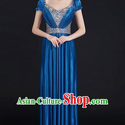 Traditional Chinese Modern Dancing Compere Costume, Women Opening Classic Chorus Singing Group Dance Crystal Dress Uniforms, Modern Dance Classic Dance Big Swing Royalblue Dress for Women