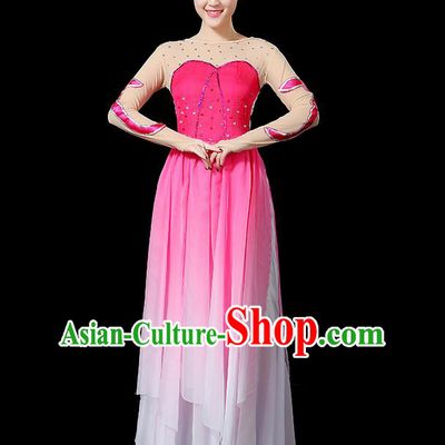 Traditional Chinese Yangge Fan Dancing Costume, Folk Dance Yangko Uniforms, Classic Umbrella Dance Elegant Big Swing Dress Drum Dance Clothing for Women