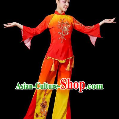 Traditional Chinese Yangge Fan Dancing Costume, Folk Dance Yangko Uniforms, Classic Umbrella Dance Elegant Tassel Dress Drum Dance Clothing for Women