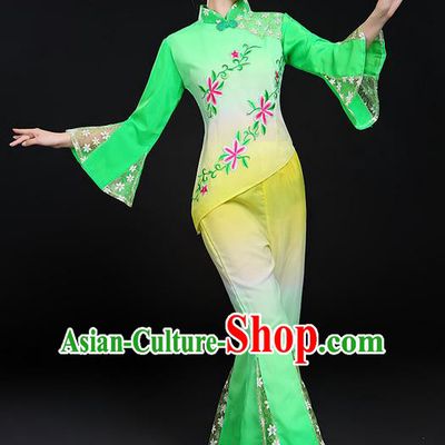 Traditional Chinese Yangge Fan Dancing Costume, Folk Dance Yangko Mandarin Sleeve Uniforms, Classic Umbrella Dance Elegant Lace Dress Drum Dance Clothing for Women