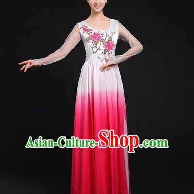 Traditional Chinese Modern Dancing Compere Costume, Women Opening Classic Chorus Singing Group Dance Dress Uniforms, Modern Dance Classic Dance Big Swing Pink Dress for Women