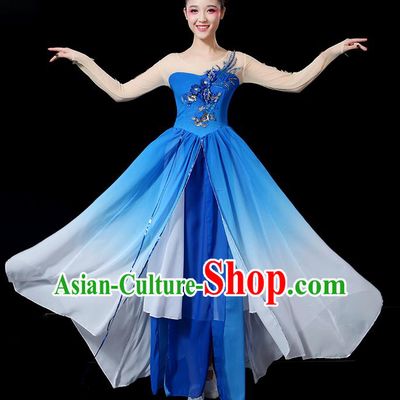 Traditional Chinese Yangge Fan Dancing Costume, Folk Dance Yangko Paillette Flowers Uniforms, Classic Umbrella Dance Elegant Peony Dress Drum Dance Clothing for Women