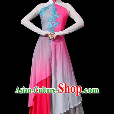 Traditional Chinese Yangge Fan Dancing Costume, Folk Dance Yangko Flowers Uniforms, Classic Umbrella Dance Elegant Dress Drum Dance Clothing for Women