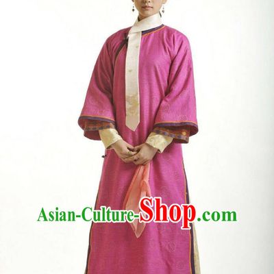 Traditional Ancient Chinese Imperial Princess Costume, Chinese Qing Dynasty Manchu Palace Lady Dress, Chinese Mandarin Robes Imperial Princess Embroidered Red Clothing for Women
