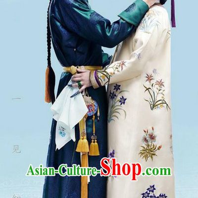 Traditional Ancient Chinese Imperial Emperor and Empress Costume Complete Set, Chinese Qing Dynasty Manchu Palace Dress, Chinese Mandarin Robes Imperial King and Queen Embroidered Clothing for Women for Men