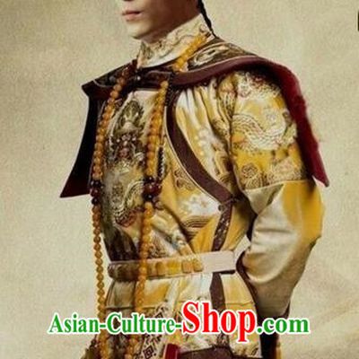 Traditional Ancient Chinese Imperial Emperor Costume, Chinese Qing Dynasty Manchu Palace Dress, Chinese Mandarin Robes Imperial King Embroidered Dragon Clothing for Men