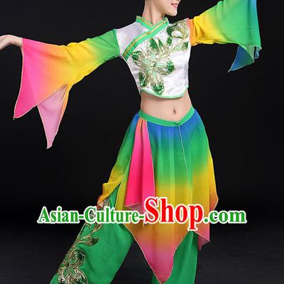 Traditional Chinese Yangge Fan Dancing Costume, Folk Dance Yangko Flowers Mandarin Sleeve Paillette Peony Uniforms, Classic Umbrella Dance Elegant Dress Drum Dance Clothing for Women