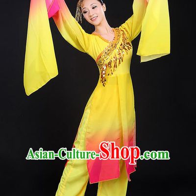 Traditional Chinese Yangge Fan Dancing Costume, Folk Dance Yangko Water Sleeve Paillette Uniforms, Classic Umbrella Dance Elegant Dress Drum Dance Clothing for Women