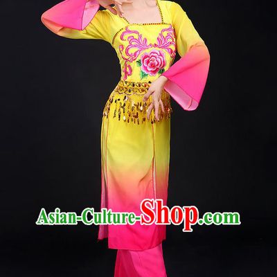 Traditional Chinese Yangge Fan Dancing Costume, Folk Dance Yangko Mandarin Sleeve Paillette Tassel Uniforms, Classic Umbrella Dance Elegant Dress Drum Dance Clothing for Women