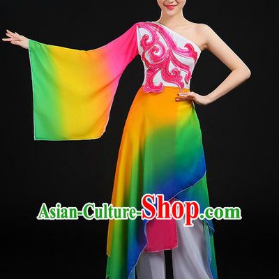 Traditional Chinese Yangge Fan Dancing Costume, Folk Dance Yangko Wide Sleeve Uniforms, Classic Umbrella Dance Elegant Dress Drum Dance Clothing for Women