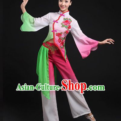 Traditional Chinese Yangge Fan Dancing Costume, Folk Dance Yangko Peony Uniforms, Classic Umbrella Dance Elegant Dress Drum Dance Pink Clothing for Women