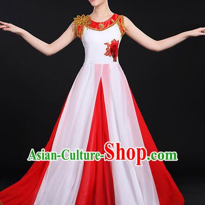 Traditional Chinese Style Modern Dancing Compere Costume, Women Opening Classic Chorus Singing Group Dance Bubble Uniforms, Modern Dance Classic Dance Big Swing Dress for Women