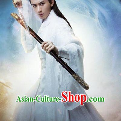 Traditional Ancient Chinese Elegant Swordsman Costume, Chinese Jiang hu Taoist Priest Disciple Dress, Cosplay Chinese Television Drama Jade Dynasty Qing Yun Faction Young Justice Hanfu Clothing for Men
