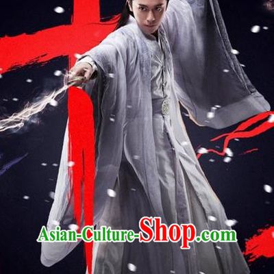 Traditional Ancient Chinese Elegant Swordsman Costume, Chinese Jiang hu Taoist Priest Dress, Cosplay Chinese Television Drama Jade Dynasty Qing Yun Faction Young Justice Hanfu Clothing for Men